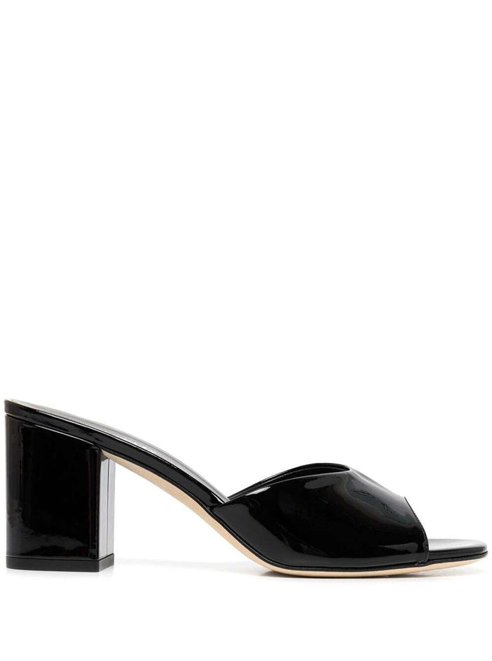 Anja Black Mules With Block Heel Patent Leather Woman Bos Taurus Heels