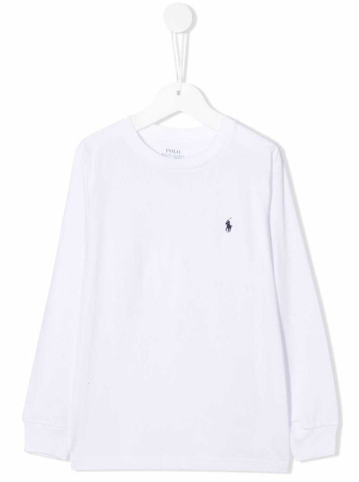 Long-Sleeved White Cotton T-Shirt With Logo Boy Jersey