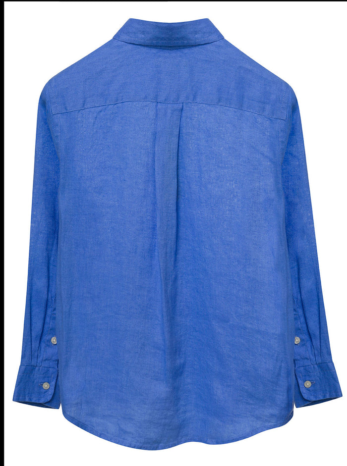 Blue Shirt With Logo Embroidery Linen Man Blu And Blouses