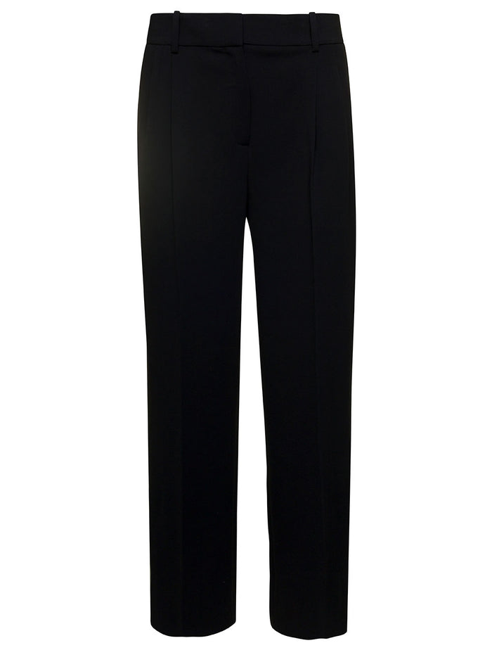 Black High Waisted Straight Leg Trousers Triacetate Woman Polyester