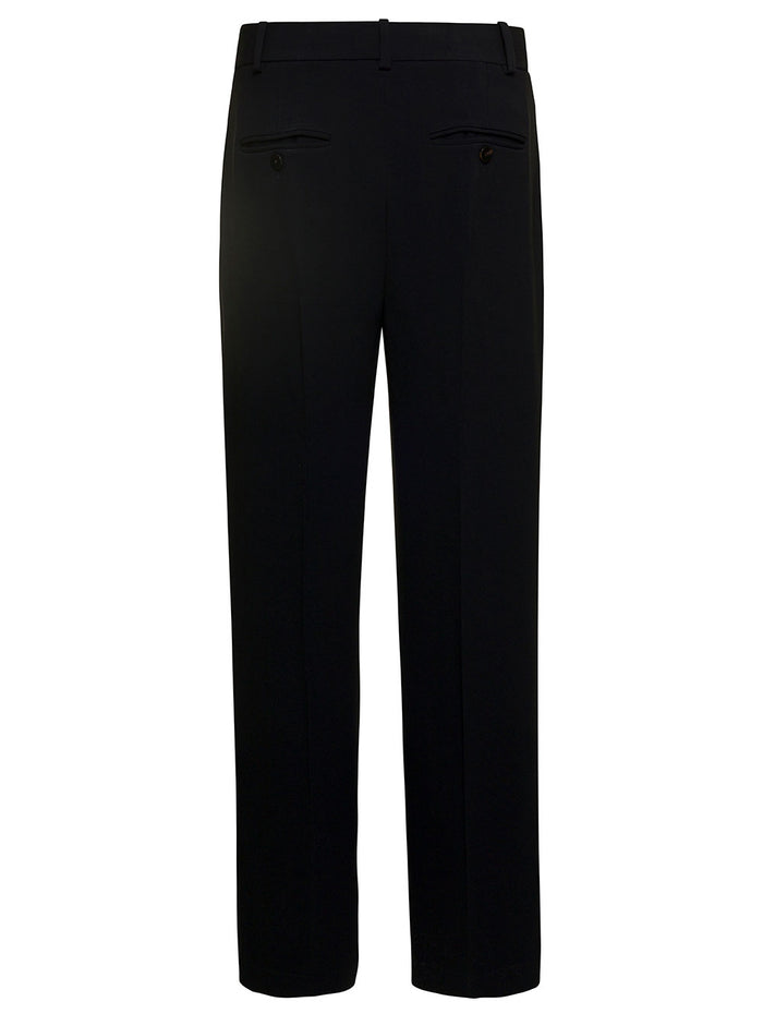 Black High Waisted Straight Leg Trousers Triacetate Woman Polyester