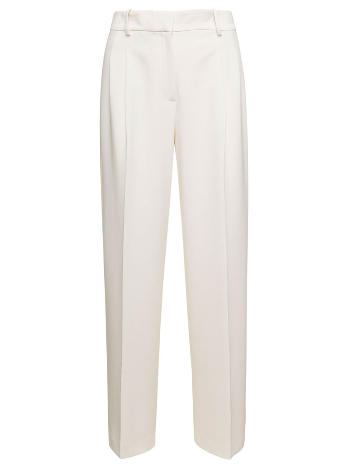 White Straight Cut Double Pleat Trousers Triacetate Woman Polyester