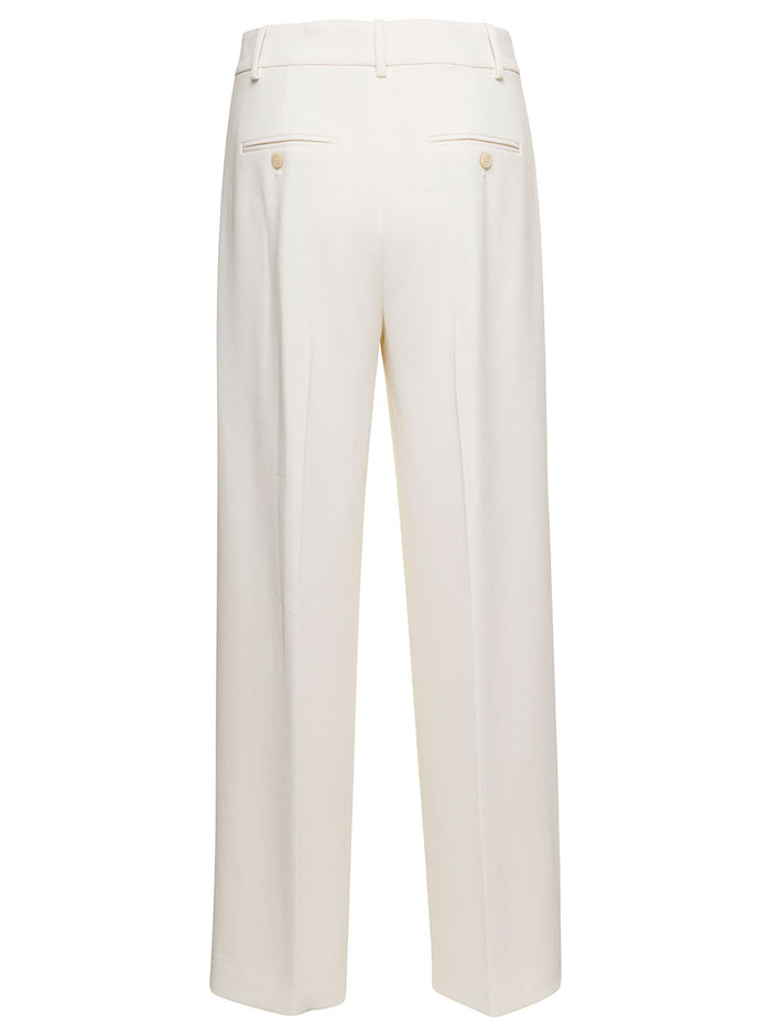 White Straight Cut Double Pleat Trousers Triacetate Woman Polyester