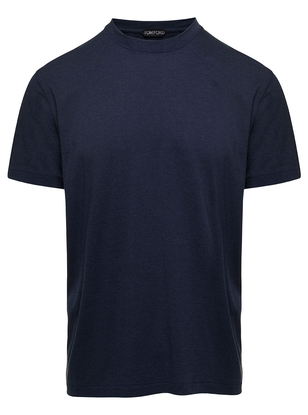 Blue Crew Neck T-Shirt With Embroidered Logo Cotton Blend Man Blu Lyocell Tshirts And Polo Shirts