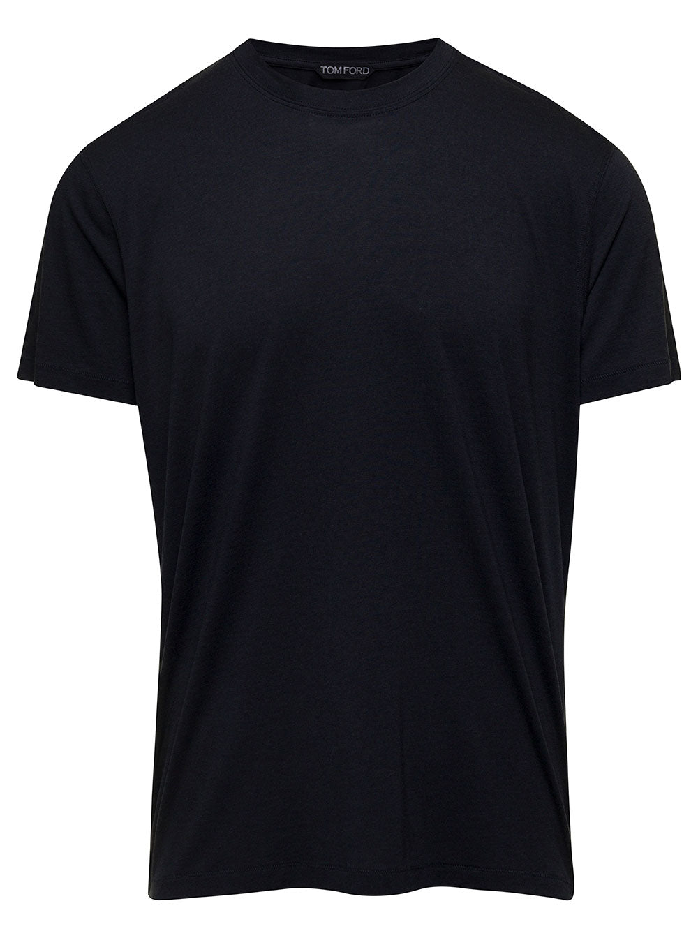 Black Basic Crewneck T-Shirt With Tonal Stitching Cotton Blend Man Lyocell Tshirts And Polo Shirts