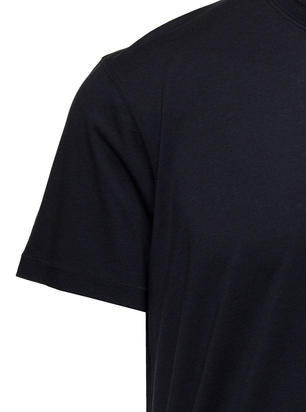 Black Basic Crewneck T-Shirt With Tonal Stitching Cotton Blend Man Lyocell Tshirts And Polo Shirts