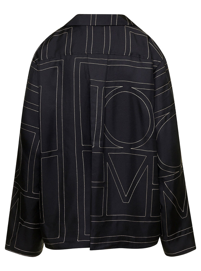 Black Shirt With All-Over Monogram Print Silk Woman And Blouses