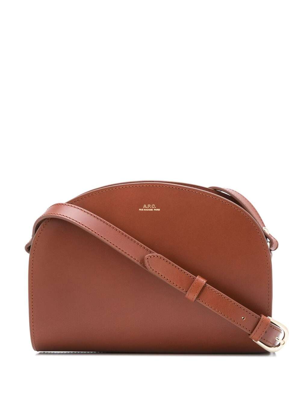 A.p.c. Womans Sac Demi Lune Brown Leather Crossbody Bag Cow