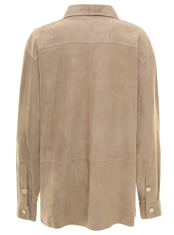 Grey Long Sleeve Shirt Suede Woman Goat And Blouses