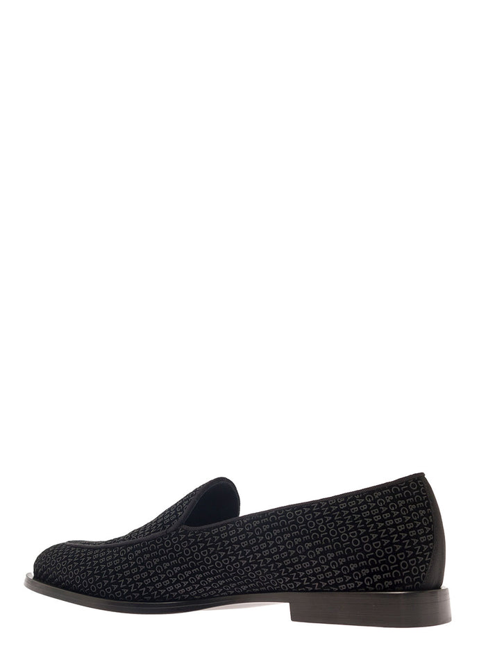 Vivaldi Black Loafers With All-Over Logo Lettering Velvet Man