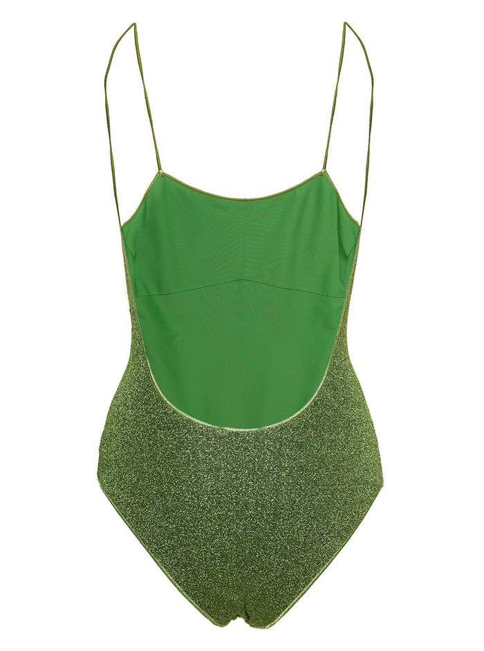 Lumière Maillot Green Swimsuit With Open Back Lurex Woman Polyamide Metallic Beachwear