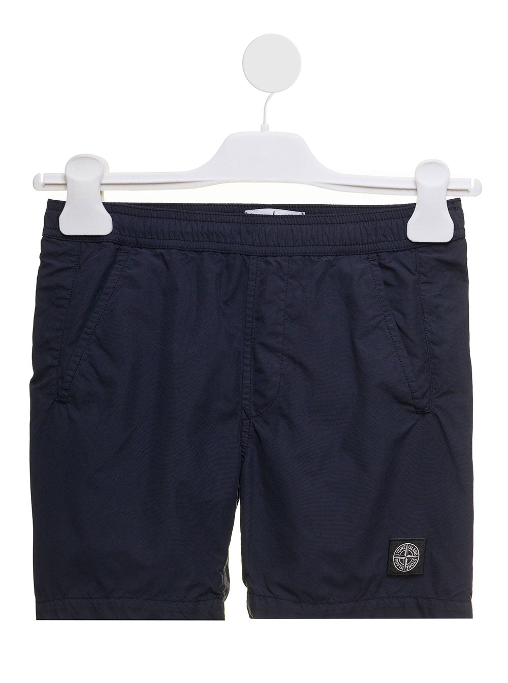 Stone Island Kids Boys Blue Nylon Shorts With Logo Blu Polyamide And Bermuda