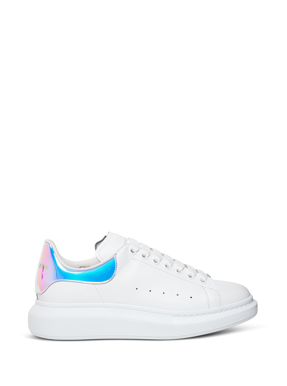 Alexander Mcqueen Womans Oversize White Leather Sneaker S With Contrasting Heel Tab Calf