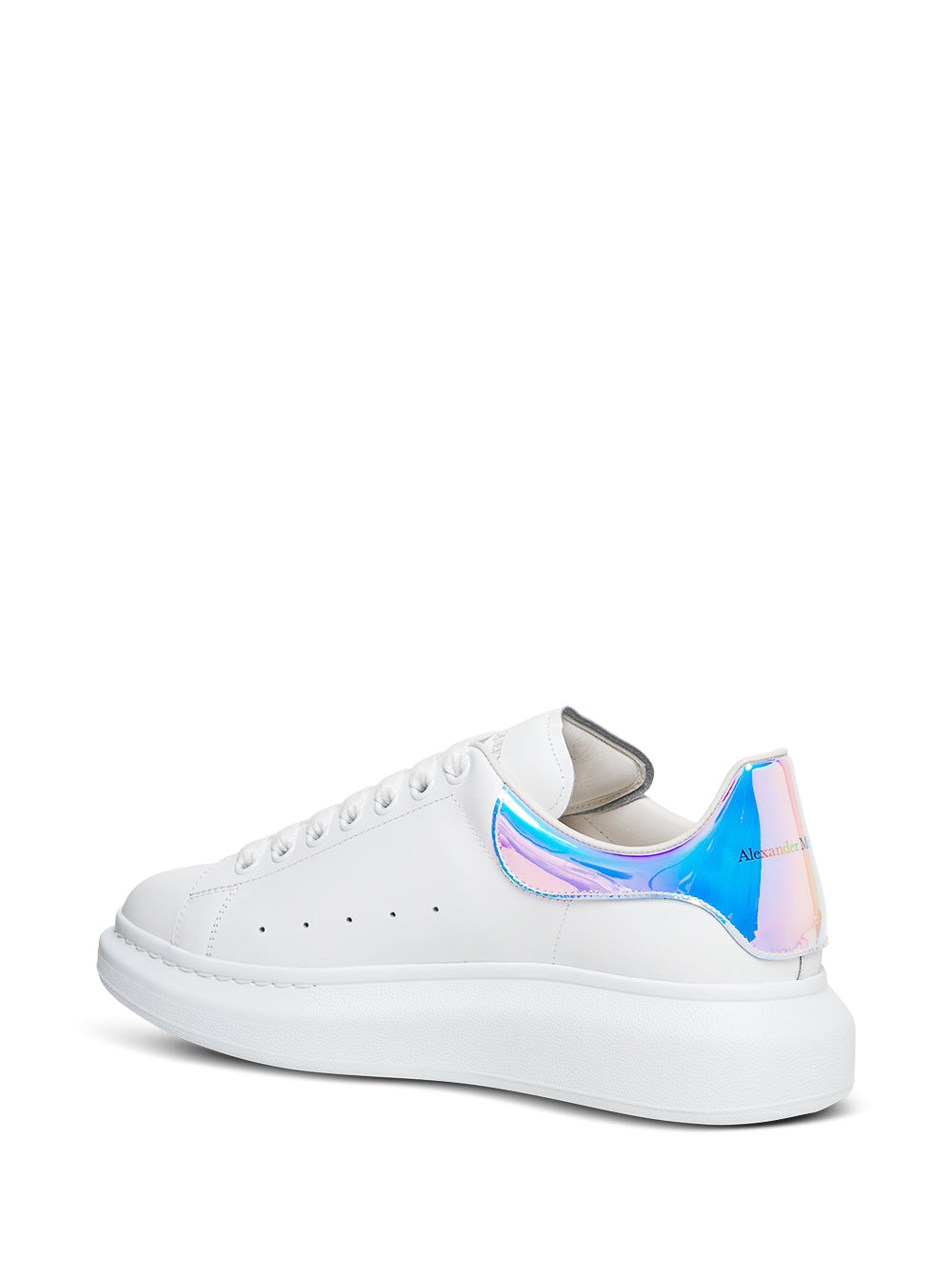 Alexander Mcqueen Womans Oversize White Leather Sneaker S With Contrasting Heel Tab Calf