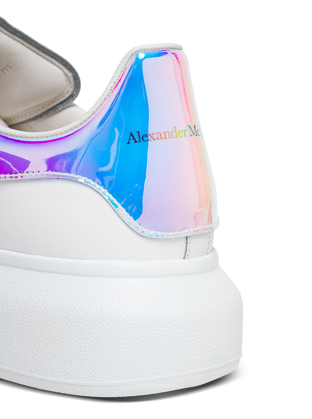 Alexander Mcqueen Womans Oversize White Leather Sneaker S With Contrasting Heel Tab Calf