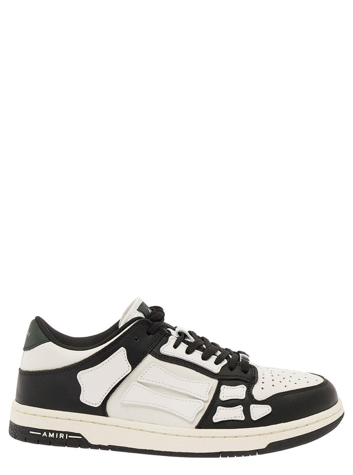 Skel Top Low White And Black Sneakers With Skeleton Patch Leather Man Cow
