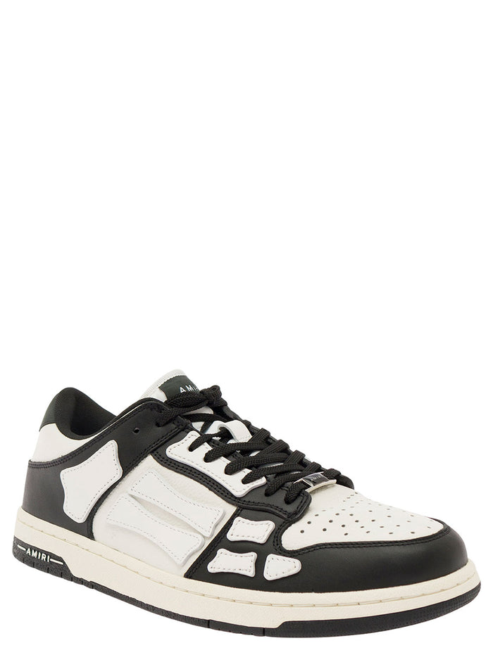 Skel Top Low White And Black Sneakers With Skeleton Patch Leather Man Cow