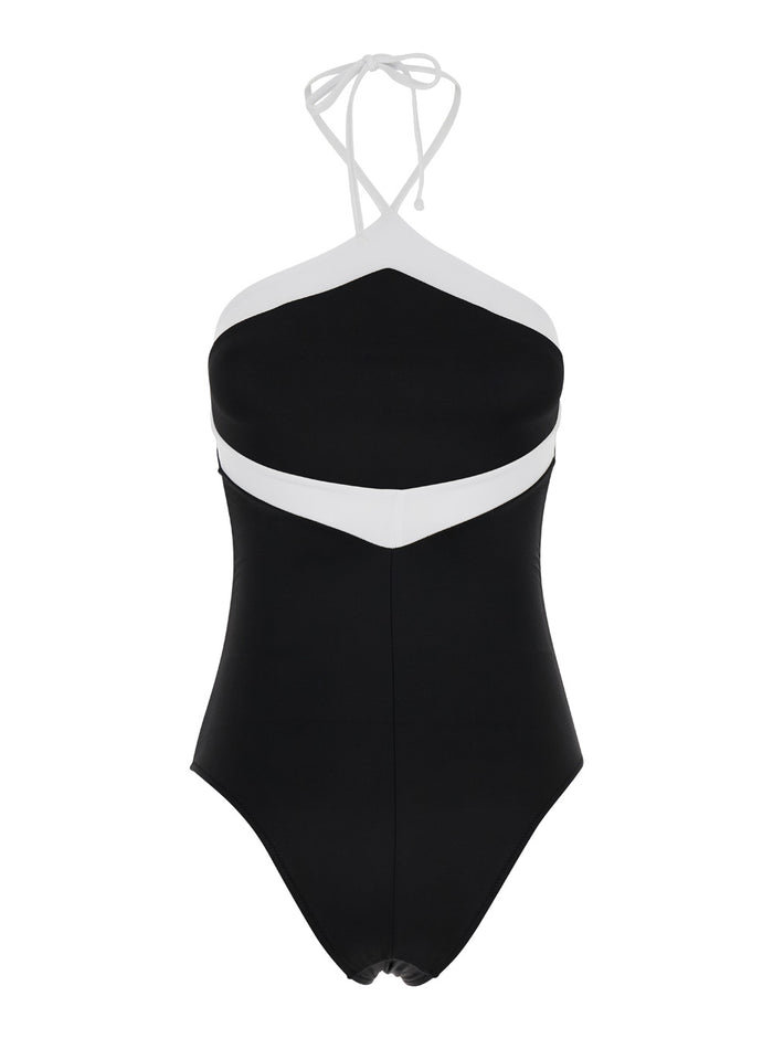 Black And White Charlie Swimsuit Techno Fabric Stretch Woman Polyamid Elastan Beachwear