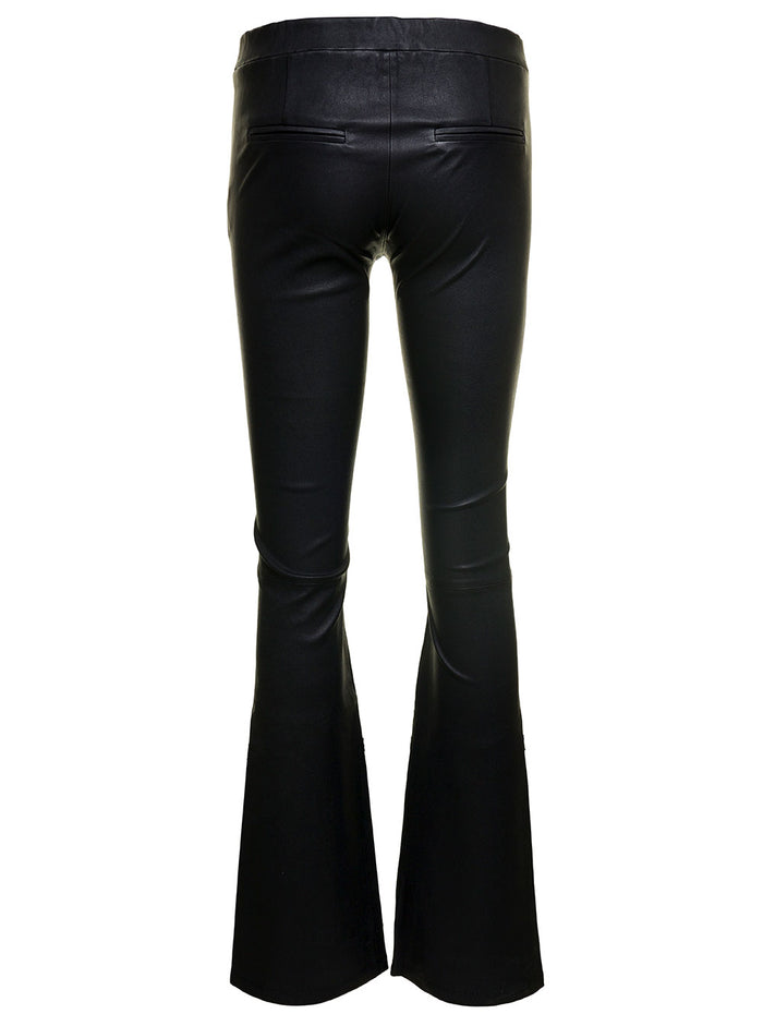Black Izzy Pants With Branded Button Fastening Leather Woman Lamb Trousers