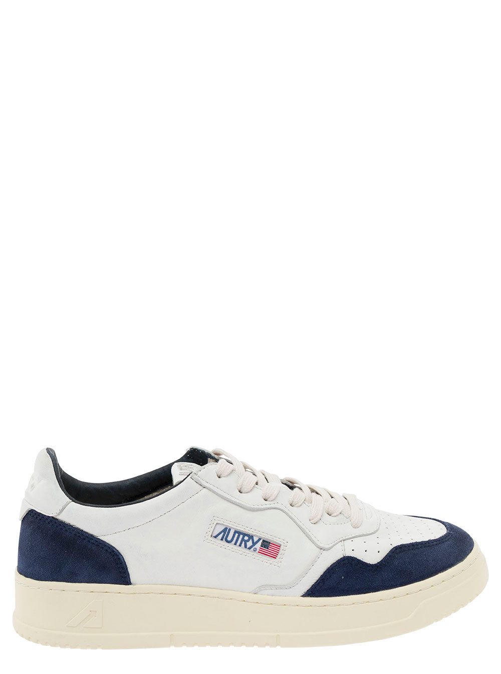 Medalist White Low Top Sneakers With Blue Suede Details Leather Man Goat Calf