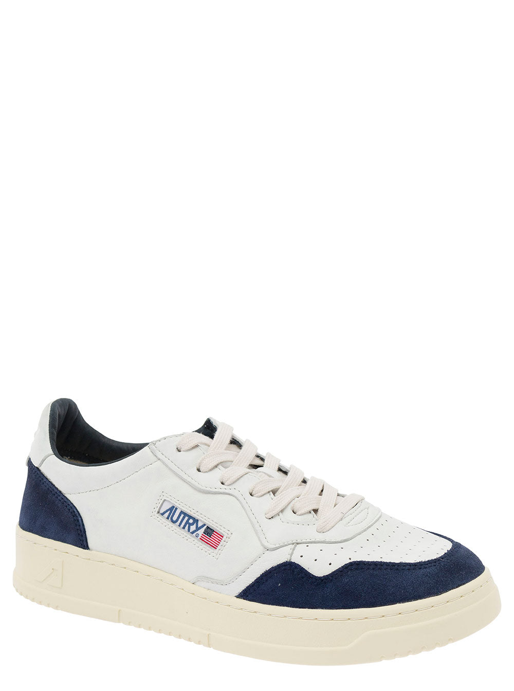 Medalist White Low Top Sneakers With Blue Suede Details Leather Man Goat Calf