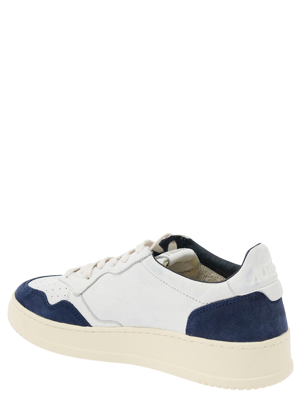 Medalist White Low Top Sneakers With Blue Suede Details Leather Man Goat Calf
