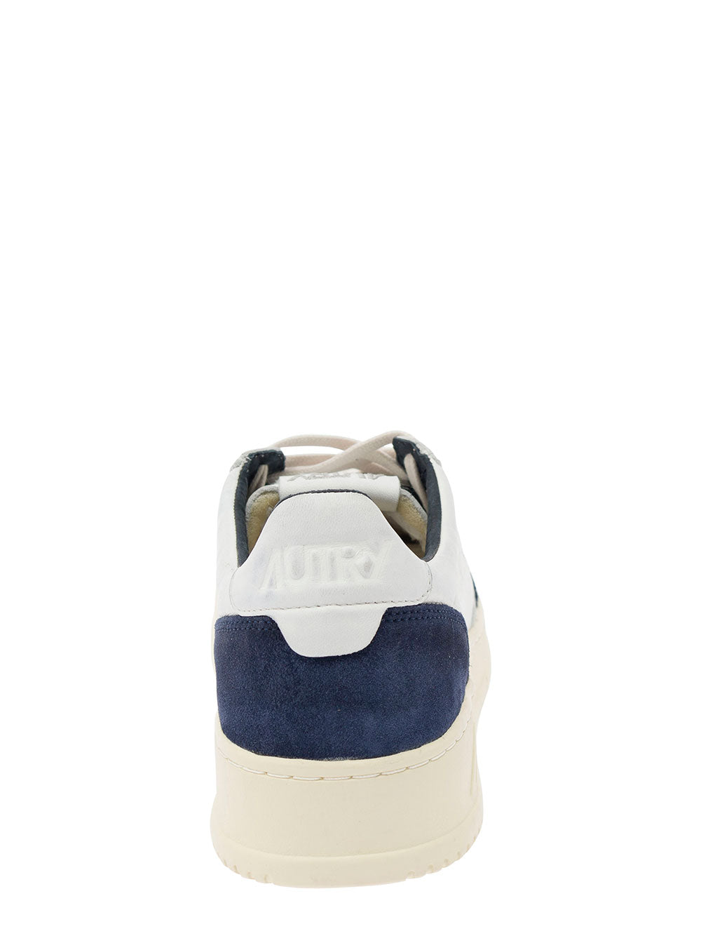 Medalist White Low Top Sneakers With Blue Suede Details Leather Man Goat Calf