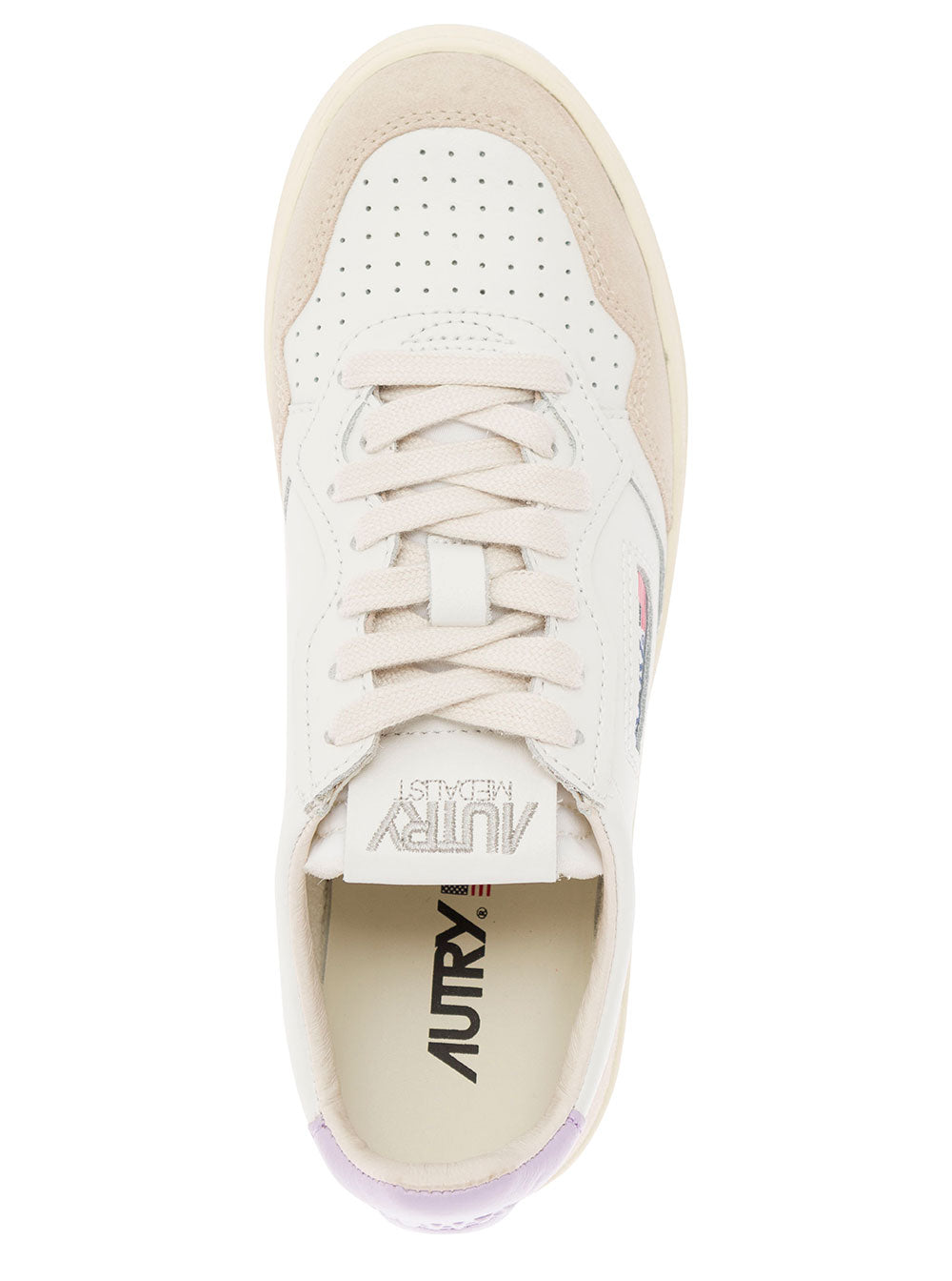 Medalist White Low Top Sneakers With Blue Suede Details Leather Woman Cow Nylon
