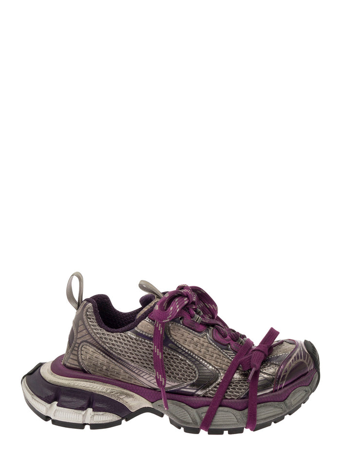 3xl Grey And Purple Low Top Sneakers With Logo Detail Mesh Polyurethane Woman Violet Polyester