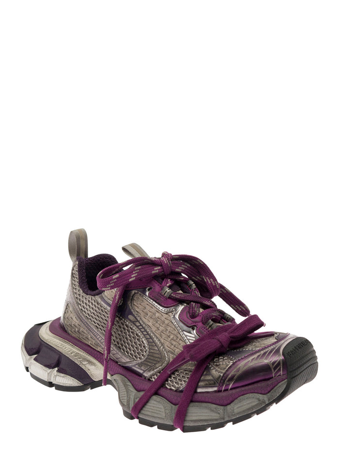 3xl Grey And Purple Low Top Sneakers With Logo Detail Mesh Polyurethane Woman Violet Polyester