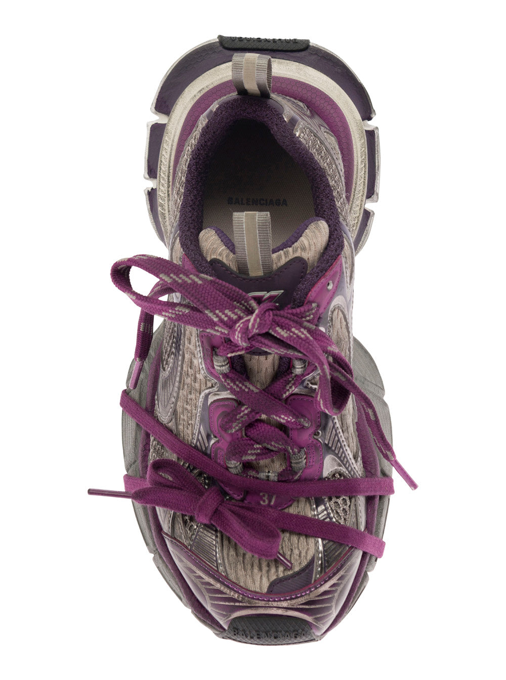 3xl Grey And Purple Low Top Sneakers With Logo Detail Mesh Polyurethane Woman Violet Polyester