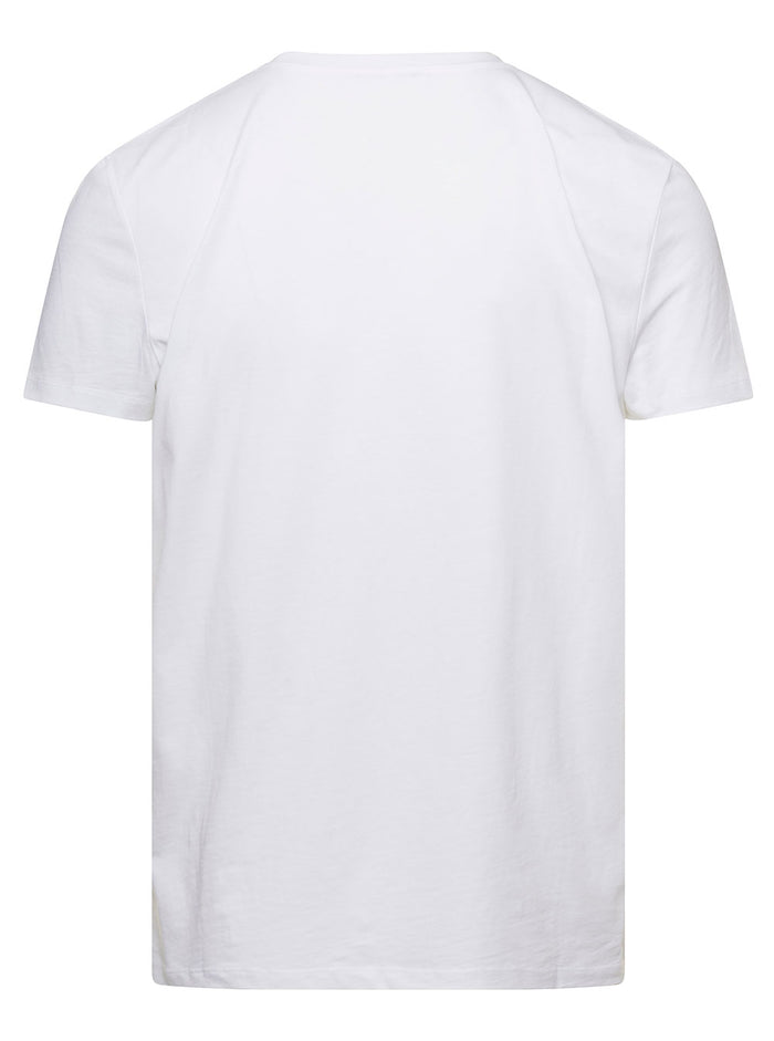 White Crewneck T-Shirt With Metallic Logo Lettering Print Cotton Man Organic Tshirts And Polo Shirts