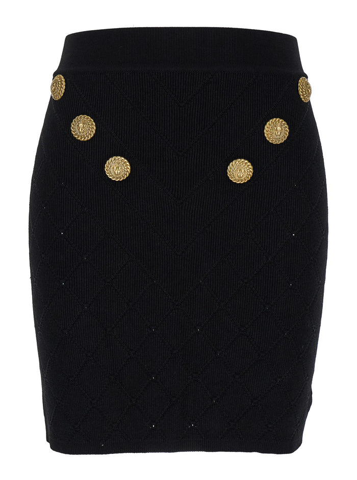 Hw 6 Btn Knit Short Skirt Black Viscose Polyester