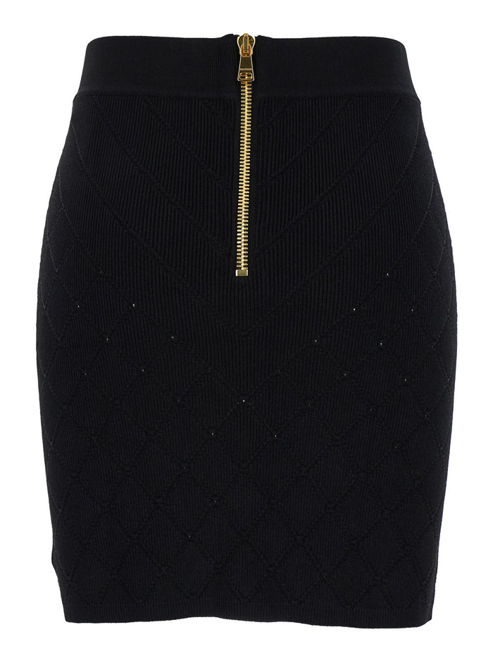 Hw 6 Btn Knit Short Skirt Black Viscose Polyester