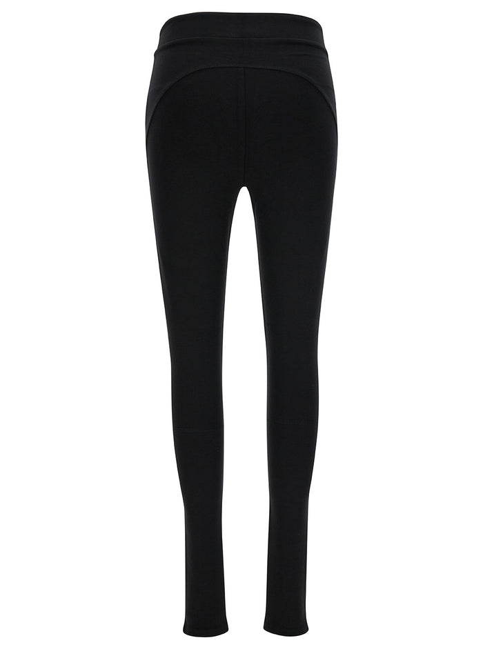Black Leggings With Jewel Buttons Cotton Blend Woman Trousers
