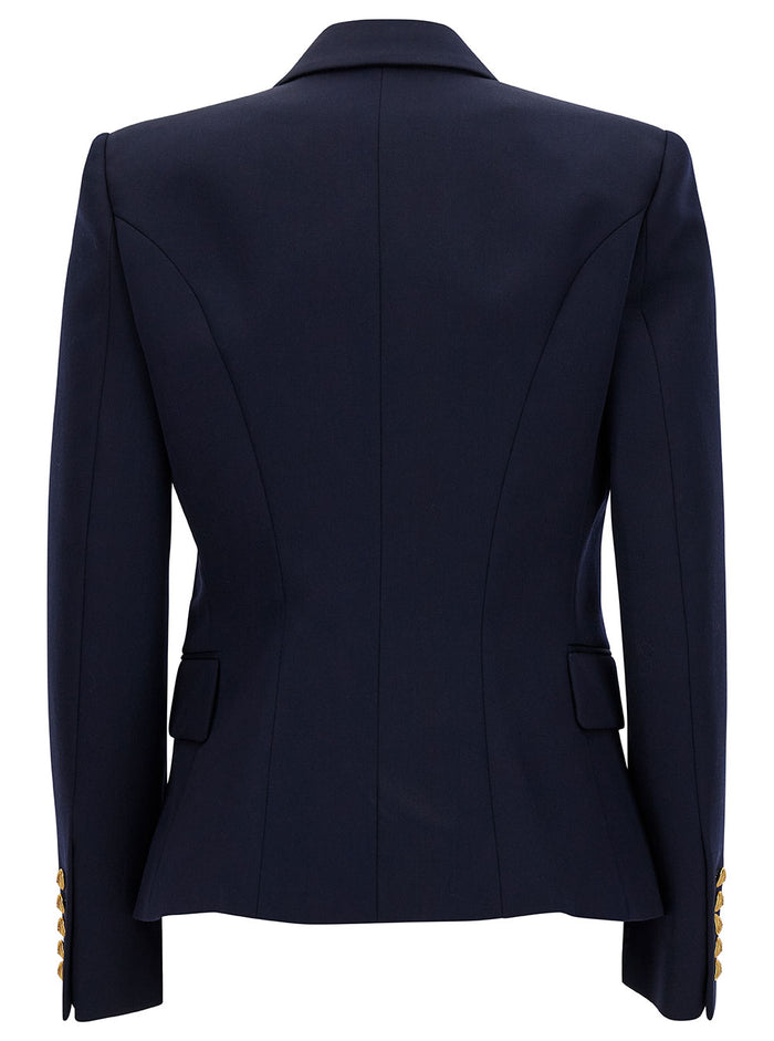 Blue Double-Breasted Jacket With Jewel Buttons Wool Woman Blu Virgin Blazers