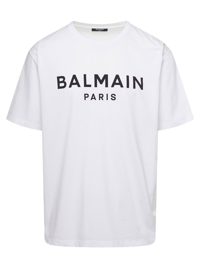 White Crewneck T-Shirt With Contrasting Logo Lettering Print Cotton Man Organic Tshirts And Polo Shirts