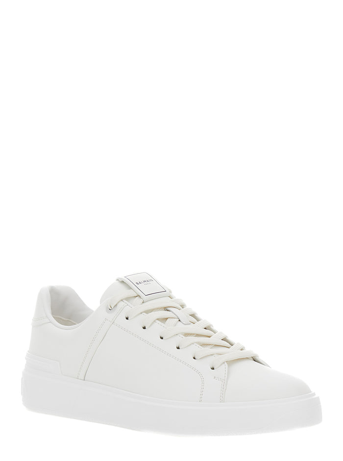 B-Court White Low Top Sneakers With Logo Patch Leather Man Calf