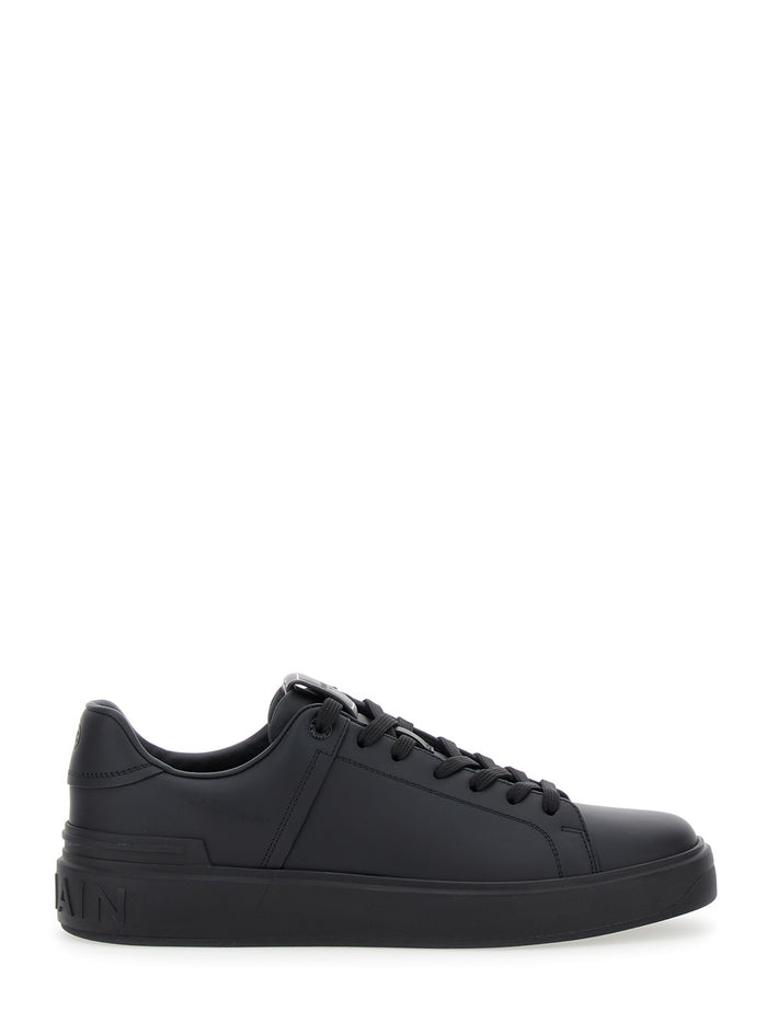 Black Low Top Sneakers With Logo Leather Man Calf