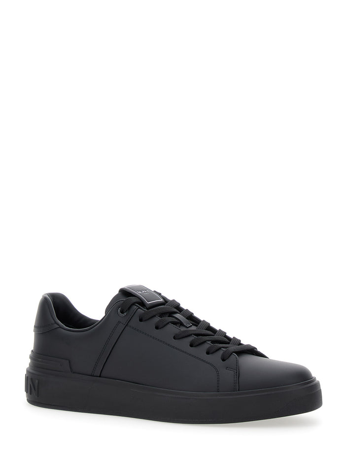 Black Low Top Sneakers With Logo Leather Man Calf