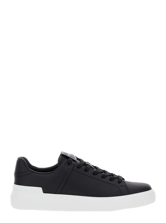 B-Court Black Low Top Sneakers With Logo Patch Leather Man Calf