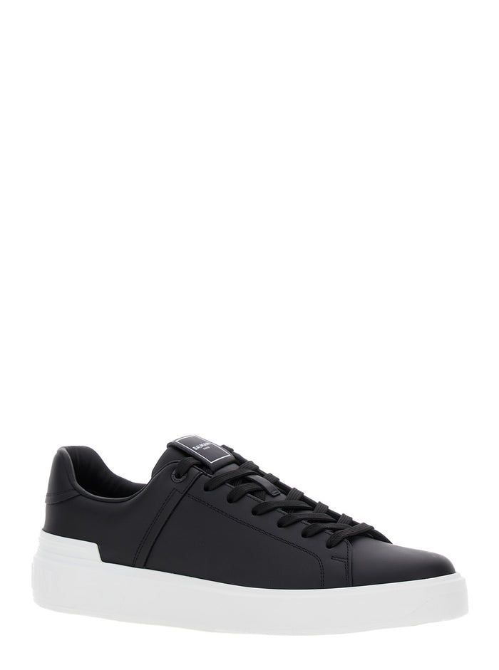 B-Court Black Low Top Sneakers With Logo Patch Leather Man Calf