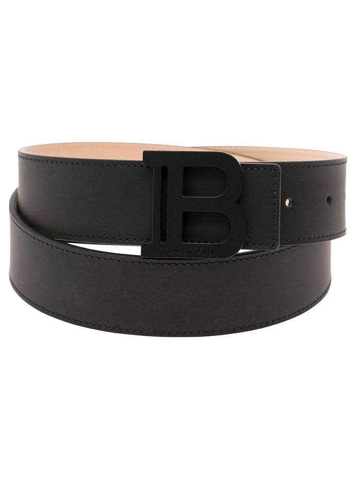 Black Belt With Logo Buckle Detail Leather Man Calf