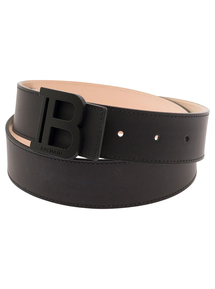 Black Belt With Logo Buckle Detail Leather Man Calf