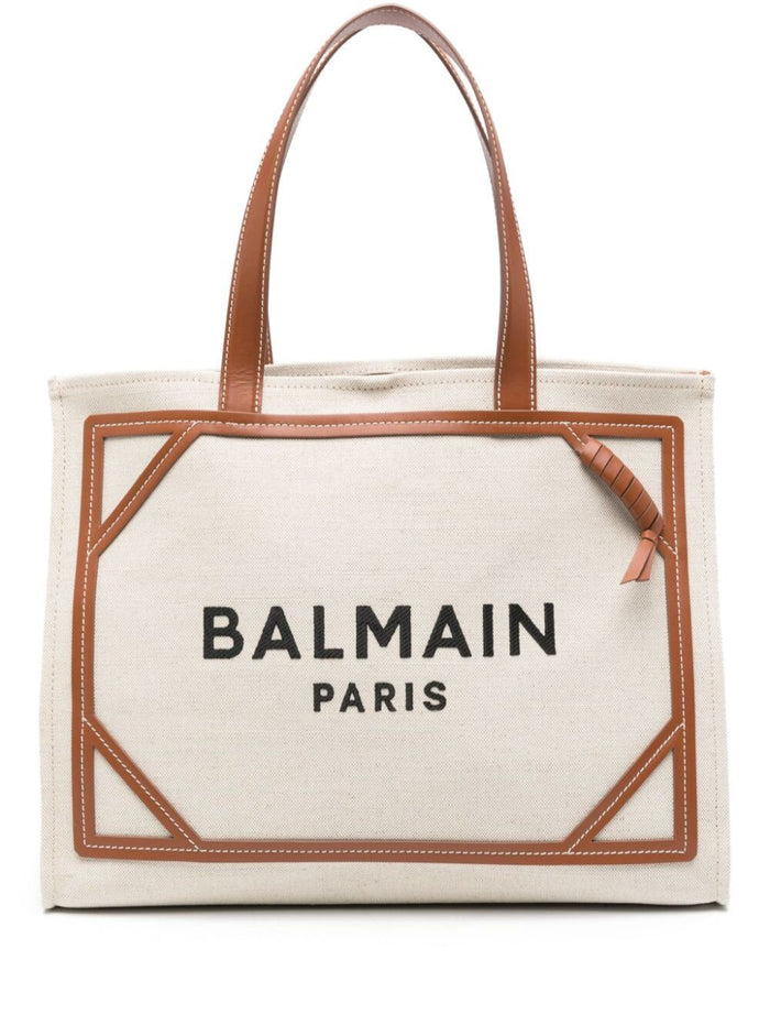 B-Army Beige Shopper Bag With Logo Canvas Woman Cotton Linen Tote