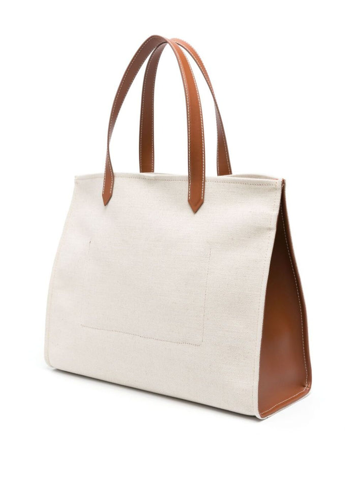 B-Army Beige Shopper Bag With Logo Canvas Woman Cotton Linen Tote