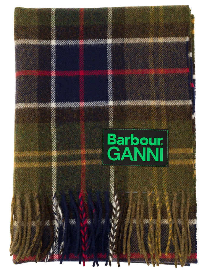Multicolor Scarf With Check Motif And Double Logo Wool Woman Green Scarfs Foulards