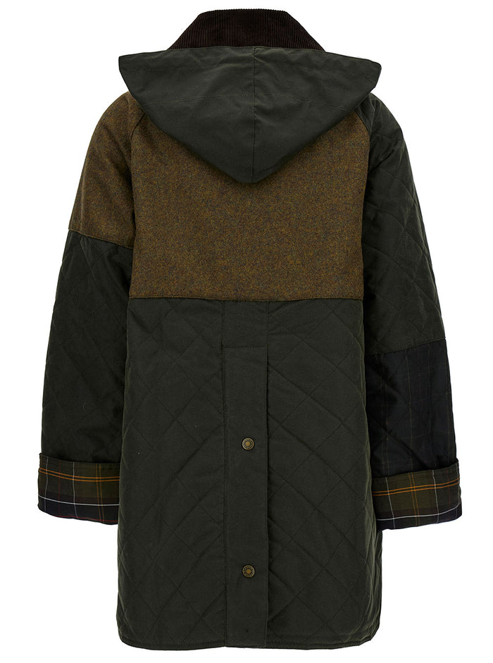 Multicolor Patchwork Jacket With Double Logo Waxed Fabric Woman Green Cotton
