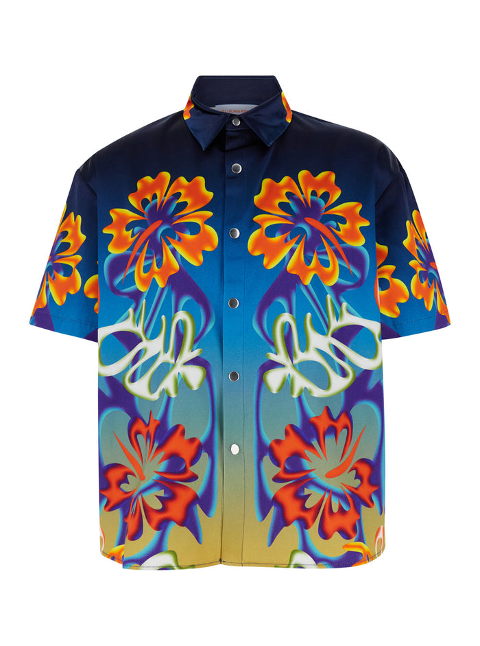 Multicolor Shirt With Short Sleeves Cotton Blend Man Viscose And Blouses