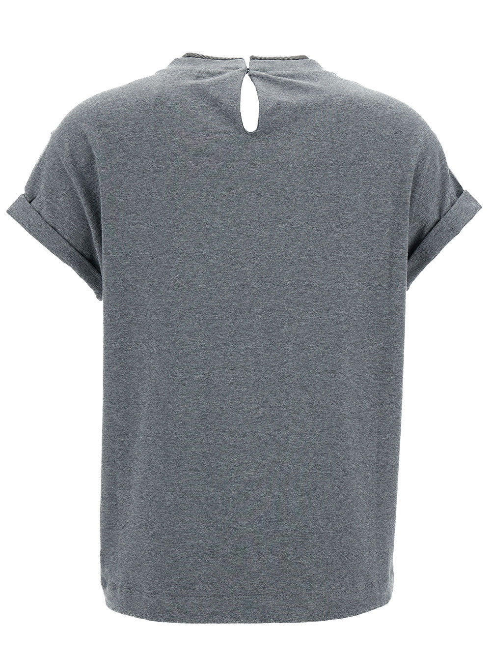 Grey Crewn Neck T-Shirt With Pearls Stretch Cotton Woman Elastane Tshirts And Polo Shirts